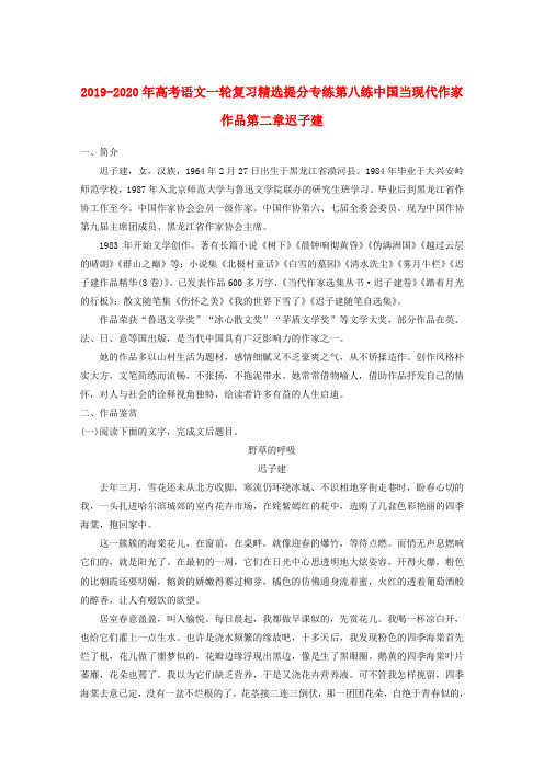 2019-2020年高考语文一轮复习精选提分专练第八练中国当现代作家作品第二章迟子建