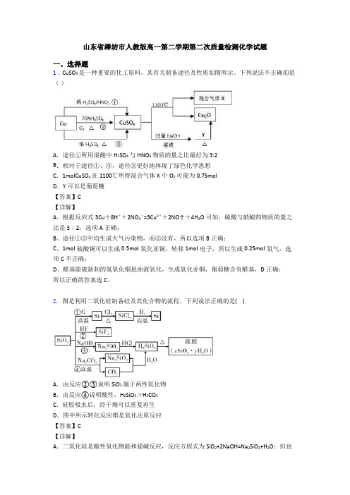 山东省潍坊市人教版高一第二学期第二次质量检测化学试题