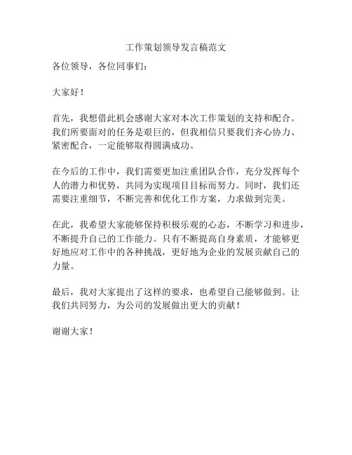 工作策划领导发言稿范文