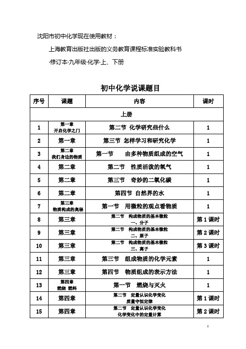 沈阳市初中化学现在使用教材