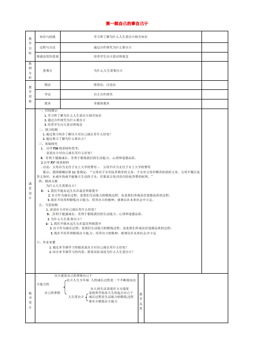 七年级政治下册《第二单元 第三课 第一框 自己的事自己干》教案2 新人教版