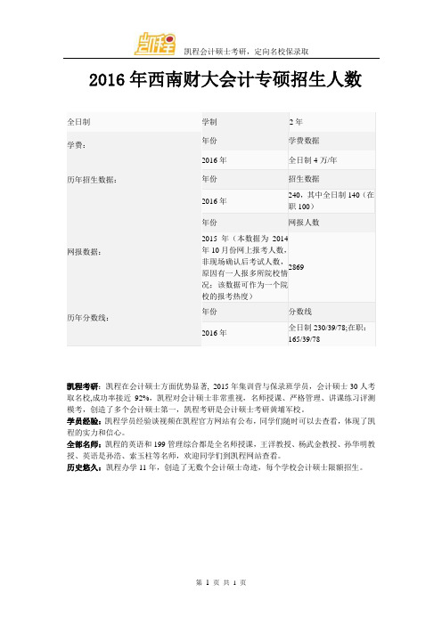 2016年西南财大会计专硕招生人数