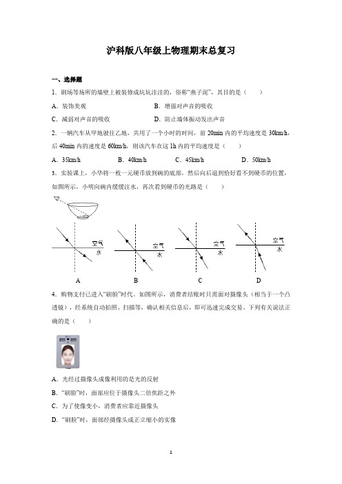 2021-2022学年沪科版物理八年级上学期期末总复习