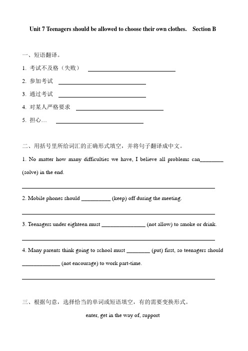 人教版英语九年级全册 Unit 7  Section B 同步训练 含答案 
