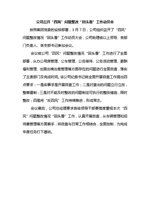 公司召开“四风”问题整改“回头看”工作动员会