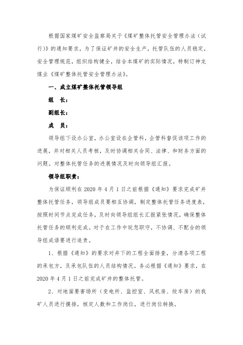 神龙煤业煤矿整体托管管理办法