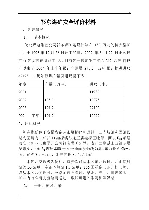 祁东煤矿安全评价材料