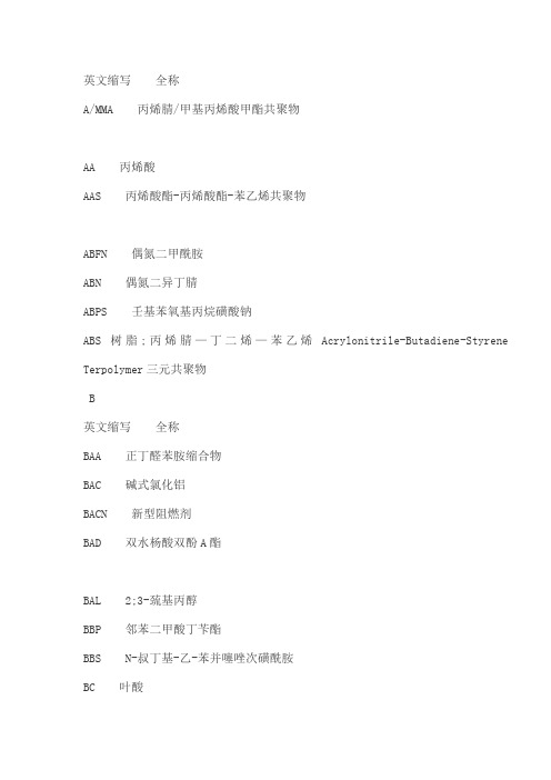 化工英语缩写大全
