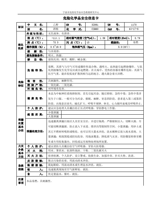 危险化学品安全信息卡-乙醇