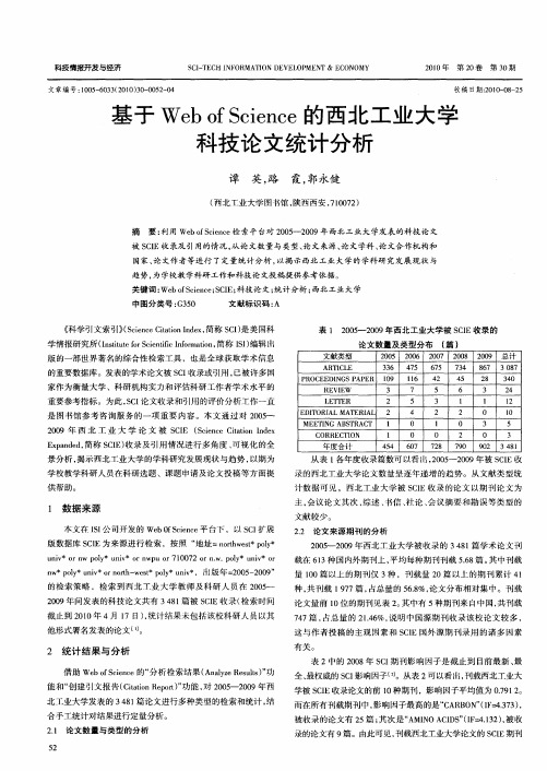 基于Web of Science的西北工业大学科技论文统计分析
