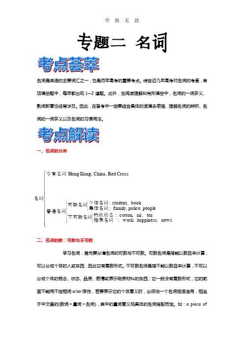 2012届高考英语语法精品学案：专题2 名词.doc