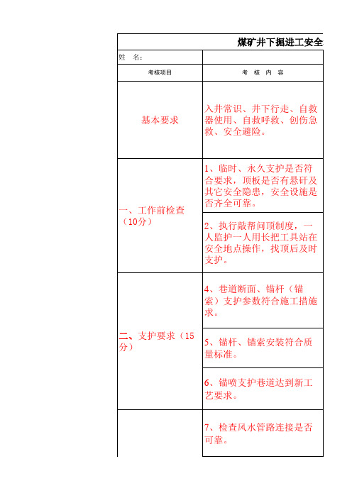 D煤矿井下掘进工作业考核评分标准