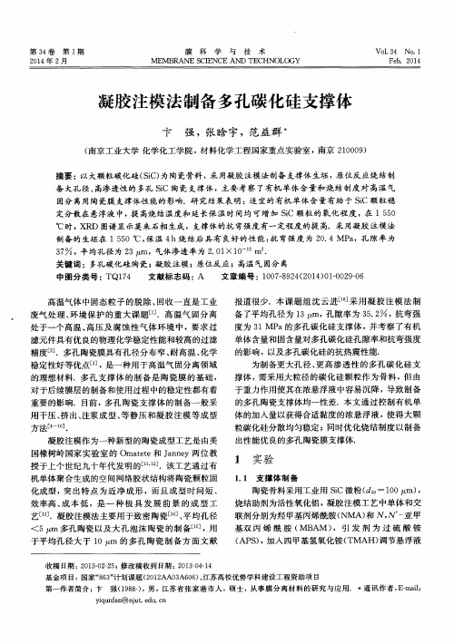 凝胶注模法制备多孔碳化硅支撑体