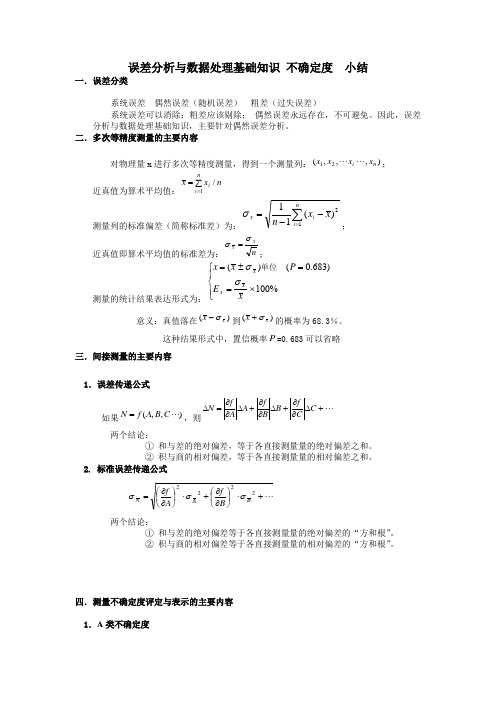 误差分析与数据处理基础知识-不确定度--小结