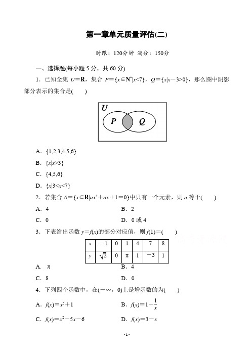 人教版高中数学高一必修一：第一章单元质量评估2有答案