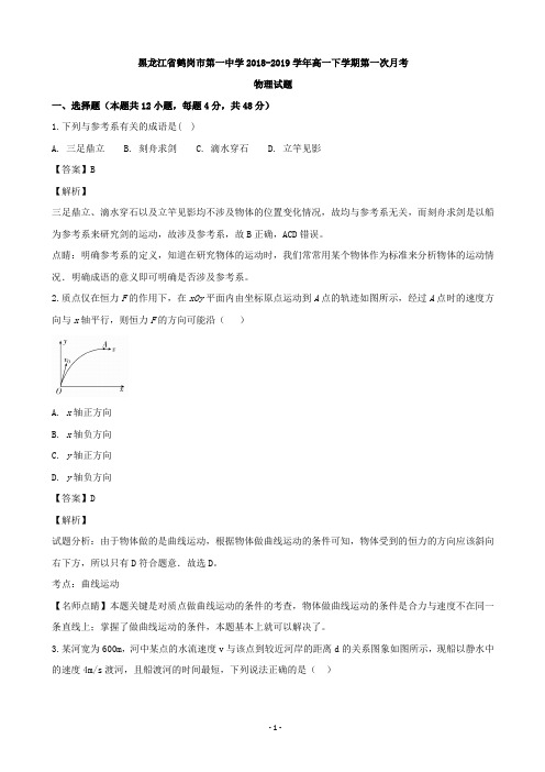 2018-2019学年黑龙江省鹤岗市第一中学高一上学期第一次月考物理试题(解析版)