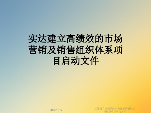 实达建立高绩效的市场营销及销售组织体系项目启动文件