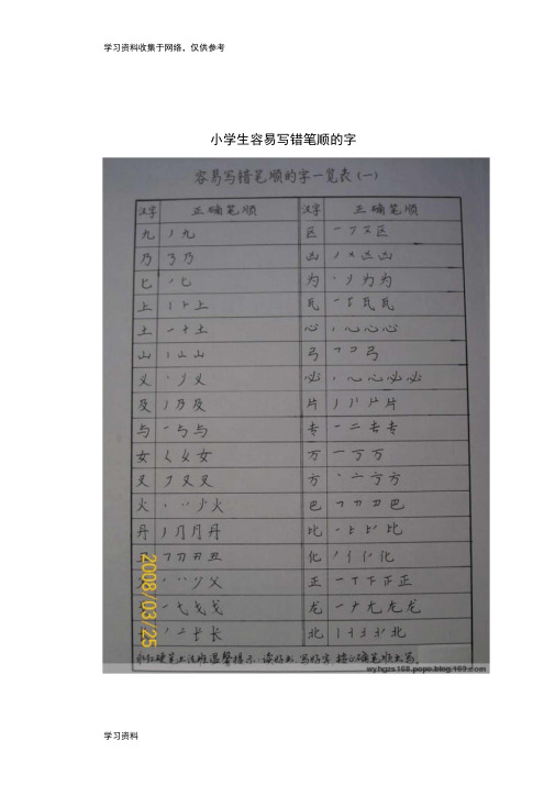 小学生容易写错笔顺的字