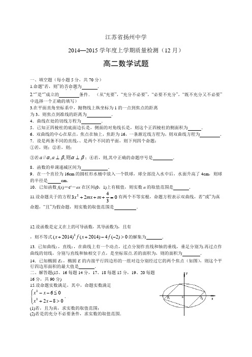 江苏省扬州中学1415学年度高二上学期质量检测(12月)——数学数学