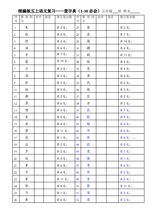 新部编版语文五年级上册1-4单元复习-查字典习题