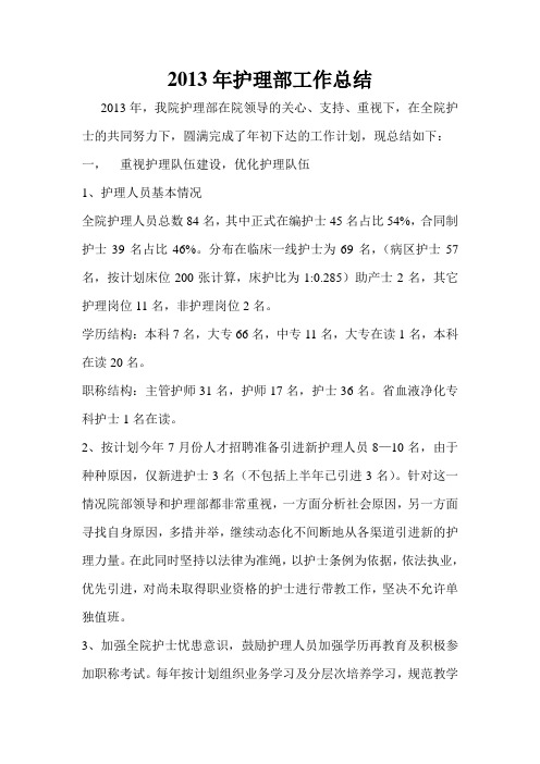 2013年护理部工作总结