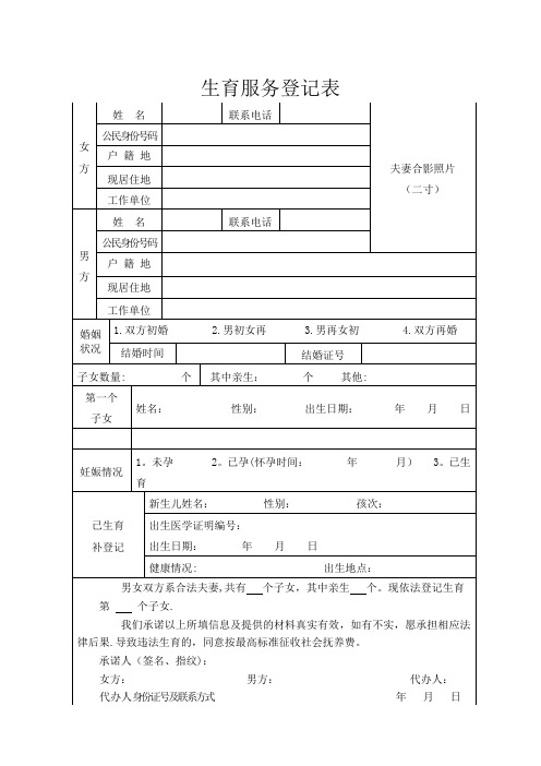 生育服务登记表(一孩)模板-范本模板