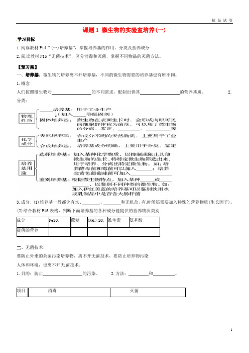 2019高中生物 第二章 微生物的培养与应用 2.1 微生物的实验室培养(一)学案 新人教版选修1