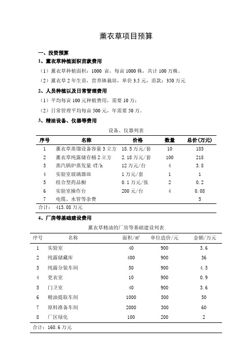 薰衣草项目预算
