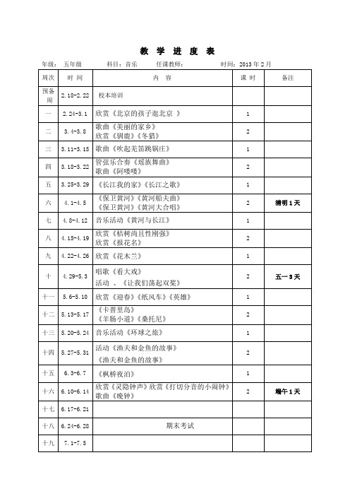 2013年人教版五年级下册音乐教案全册