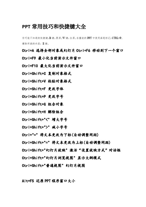 Office办公软件PPT常用快捷键E cel常用快捷键一览表