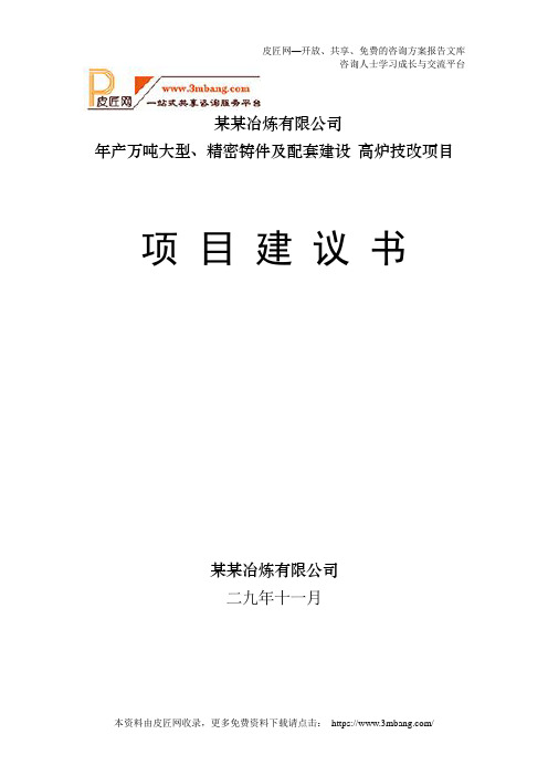 《某冶炼精密铸件及高炉技改项目建议书》(35页)(word版)