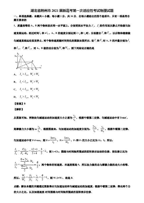 湖北省荆州市2021届新高考第一次适应性考试物理试题含解析