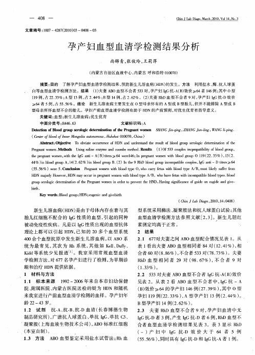 孕产妇血型血清学检测结果分析