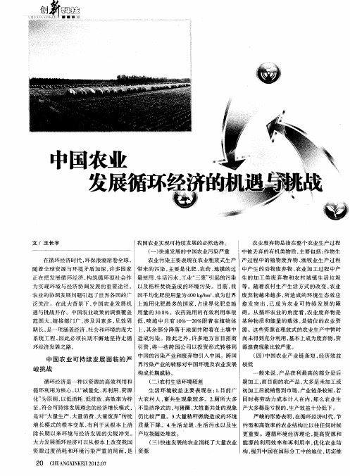 中国农业发展循环经济的机遇与挑战
