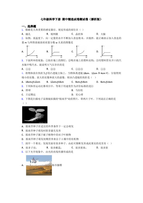 七年级科学下册 期中精选试卷测试卷(解析版)