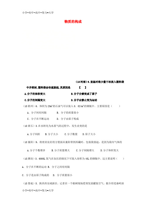 配套K122018年中考化学真题分类汇编1物质的构成和变化考点1物质的构成1宏观现象微观解释1常见的