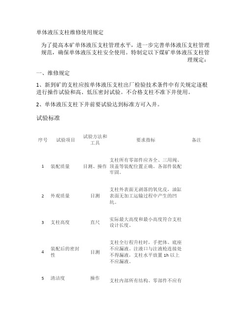单体液压支柱维修使用规定解读