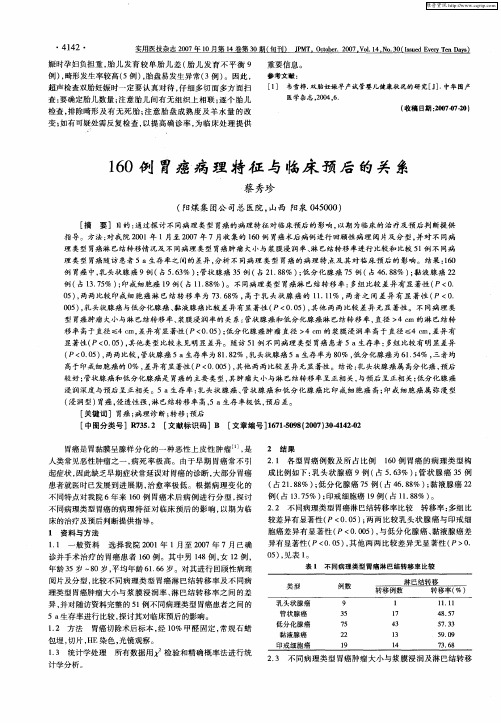 160例胃癌病理特征与临床预后的关系