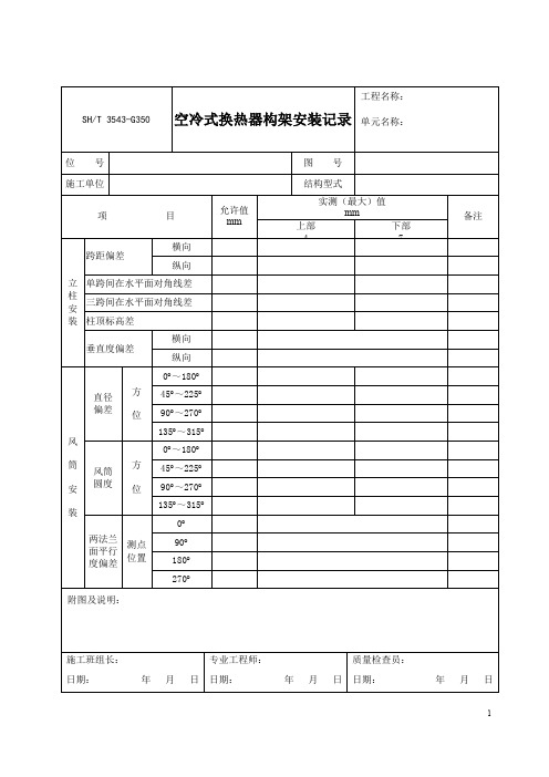空冷式换热器风机安装检验记录+空冷式换热器构架安装记录+块体式设备基础允许偏差项目复测记录