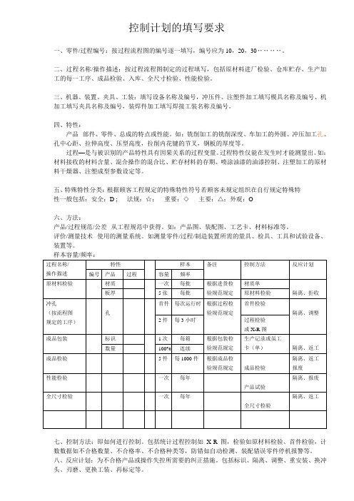 控制计划填写要求 Microsoft Word 文档