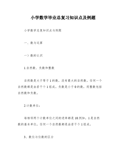 小学数学毕业总复习知识点及例题