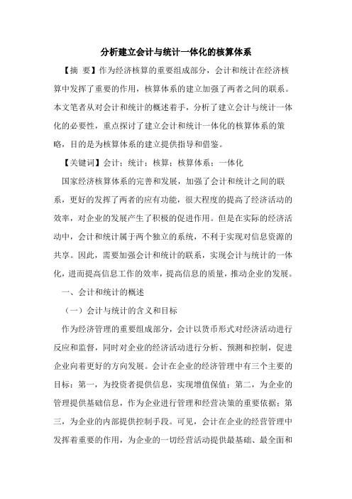 分析建立会计与统计一体化的核算体系