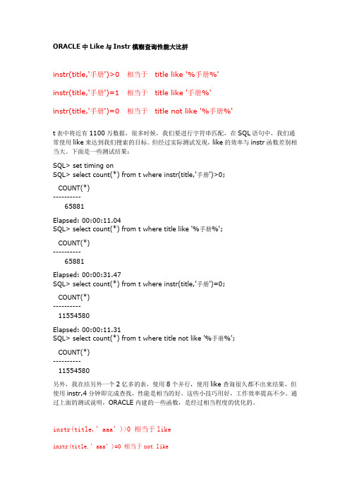 ORACLE中Like与Instr模糊查询性能大比拼