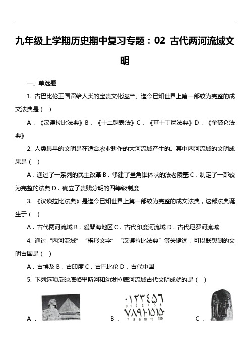 九年级上学期历史期中复习专题：02 古代两河流域文明套真题
