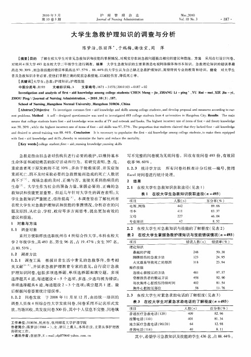 大学生急救护理知识的调查与分析