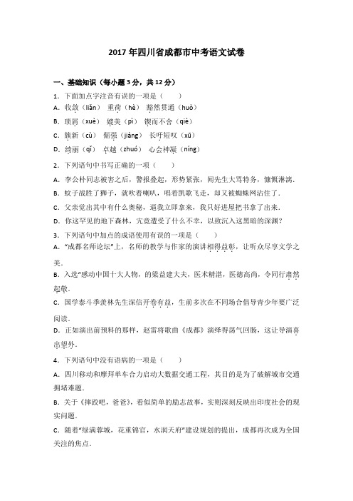 中考语文真题测试卷-四川成都