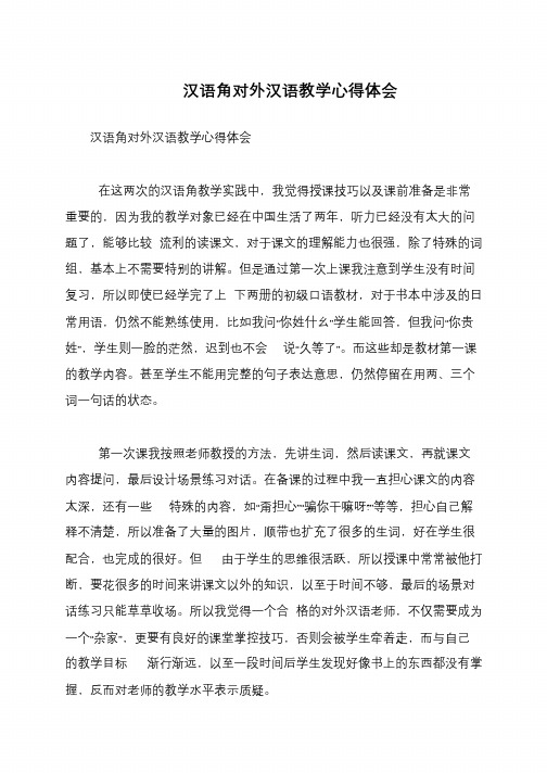 汉语角对外汉语教学心得体会