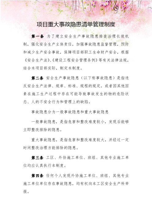 项目重大事故隐患清单管理制度