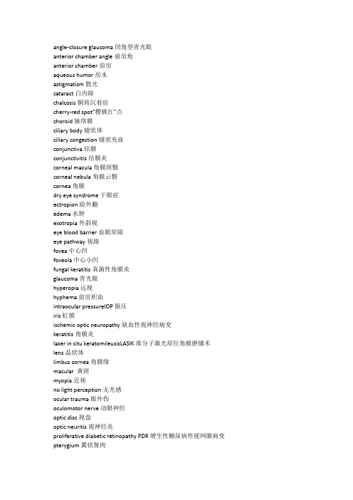 眼科学考试英译中整理