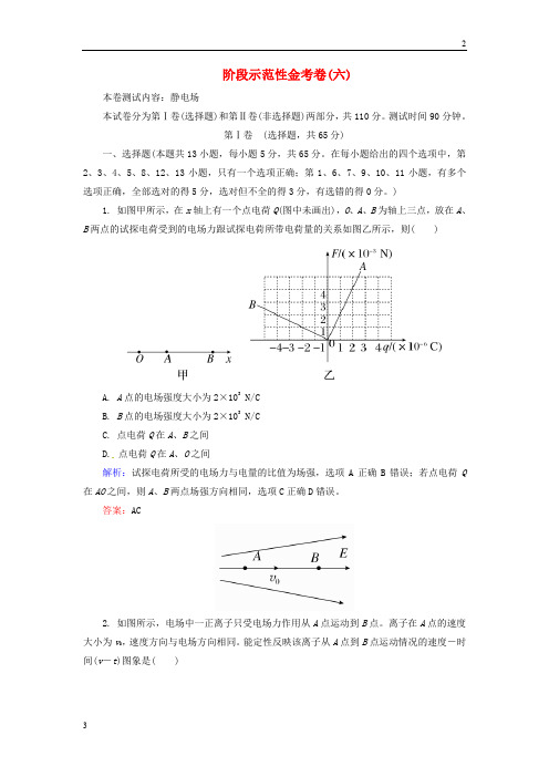 2018高考物理新一轮总复习 阶段示范性测试6 静电场(含解析)